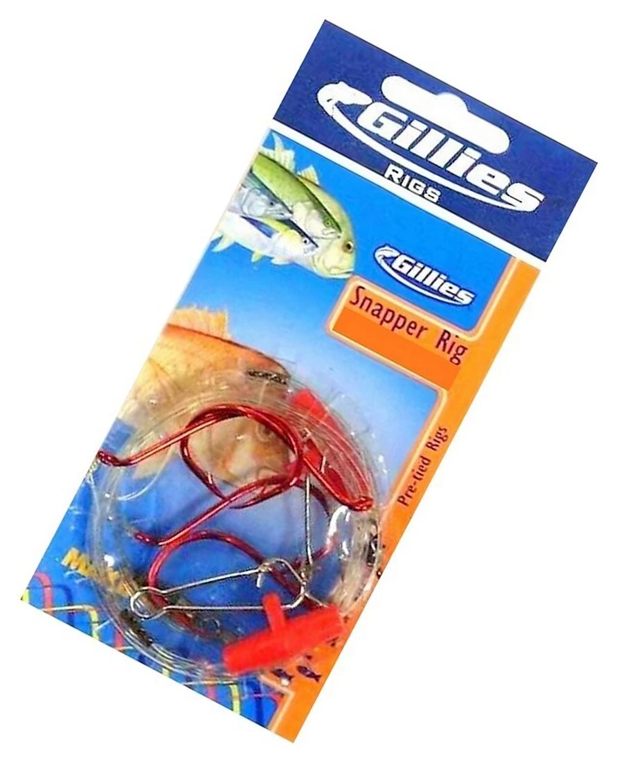 Gillies Rigs Gillies Pre-Tied Snapper Rigs With Sliding Stinger Hook & Running Sinker Clip 1 Gillies Rigs Gillies Pre-Tied Snapper Rigs With Sliding Stinger Hook & Running Sinker Clip