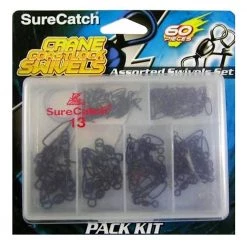 60 X Surecatch Assorted Black Crane Swivels With Coastlock Snaps In Fishing Tackle Box