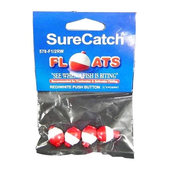 Surecatch Surecatch 4 X 1/2 Inch Red And White Push Button Fishing Floats 2 Surecatch Surecatch 4 X 1/2 Inch Red And White Push Button Fishing Floats - Image 2