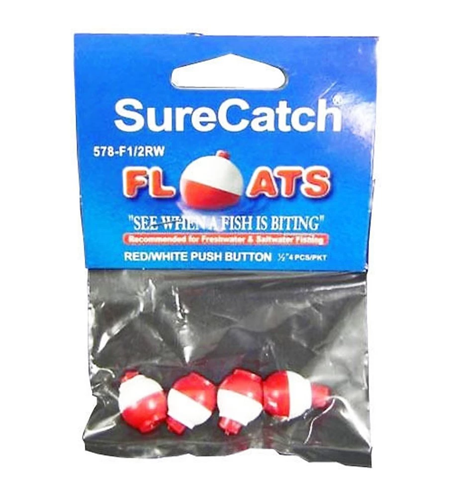 Surecatch Surecatch 4 X 1/2 Inch Red And White Push Button Fishing Floats 1 Surecatch Surecatch 4 X 1/2 Inch Red And White Push Button Fishing Floats