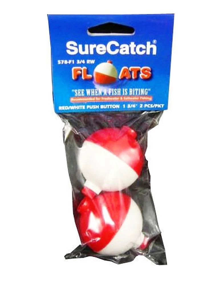Surecatch Surecatch 2 X 1 3/4 Inch Red And White Push Button Fishing Floats 1 Surecatch Surecatch 2 X 1 3/4 Inch Red And White Push Button Fishing Floats