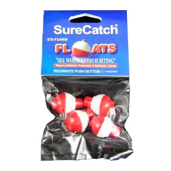 Surecatch Surecatch 4 X 3/4 Inch Red And White Push Button Fishing Floats 2 Surecatch Surecatch 4 X 3/4 Inch Red And White Push Button Fishing Floats - Image 2