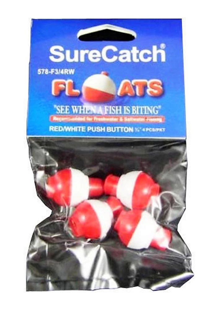 Surecatch Surecatch 4 X 3/4 Inch Red And White Push Button Fishing Floats 1 Surecatch Surecatch 4 X 3/4 Inch Red And White Push Button Fishing Floats