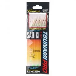Bait Jigs Size 16 Tsunami 8 Red Hook Sabiki Rig With Iridescent Glo Head Flash And Beads