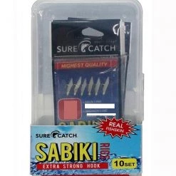 10 Pack Of Surecatch Sabiki Jigs In Tackle Box - 10 X Real Fish Skin Bait Jigs