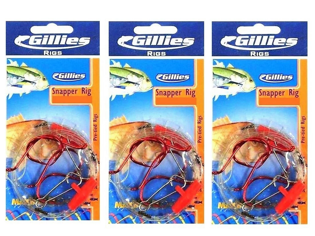 Gillies Rigs 3 Packs Of Gillies Snapper Rigs With Sliding Stinger Hook & Running Sinker Clip 1 Gillies Rigs 3 Packs Of Gillies Snapper Rigs With Sliding Stinger Hook & Running Sinker Clip