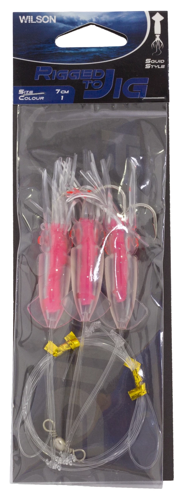 Bait Jigs Wilson Rigged To Jig Rig - Three Hook Squid Style Jig - Fully UV Active 1 Bait Jigs Wilson Rigged To Jig Rig - Three Hook Squid Style Jig - Fully UV Active