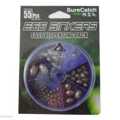 Surecatch Sinker Pack - 55 Assorted Egg Sinkers In Easy Dispensing Pack 5 Sizes -Terminal Tackle Sales 2022 egg sinker pack 8