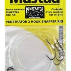 Mustad Rigs 1 X Packet Of 3 Mustad Penetrator Snapper Rigs - 2 Hook Pre-Tied Snelled Rigs